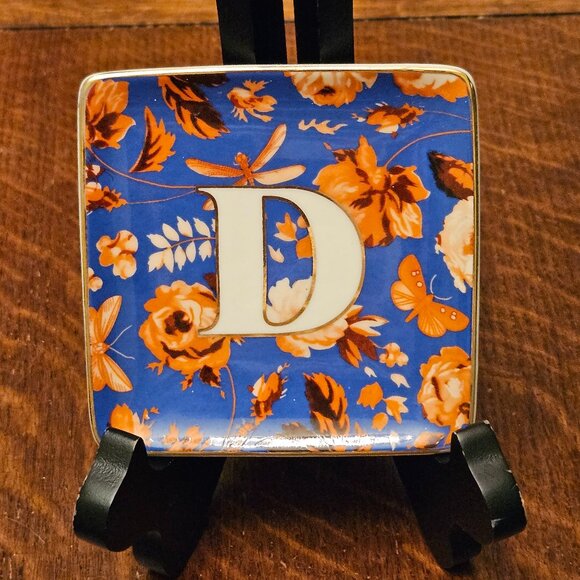 Anthropologie Ceramic Floral Initial Trinket Dish. Letter D - Picture 1 of 4